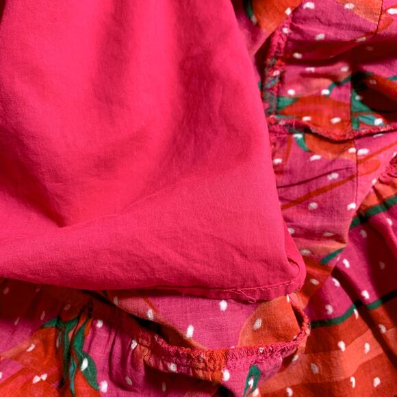 Farm Rio Red Pepper Smocked Tie Ruffle Hem Beaded Strap Dress Red Small - Picture 8 of 14